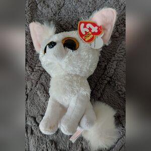 Ty Beanie Boo Phoenix White Plush Fox with Gold Glitter Eyes